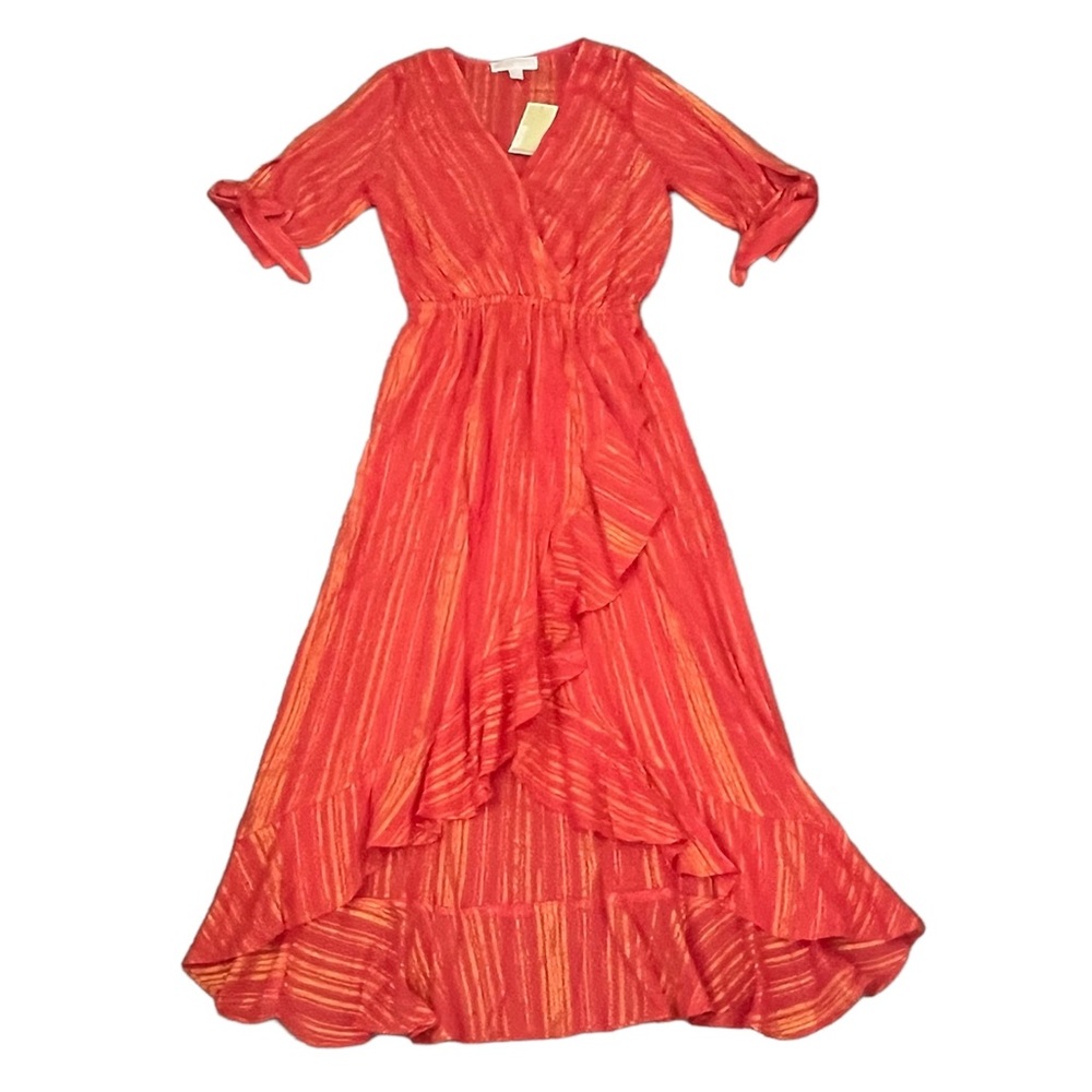 Michael Kors Maxi Dress Orange with gold metallic threads Size small